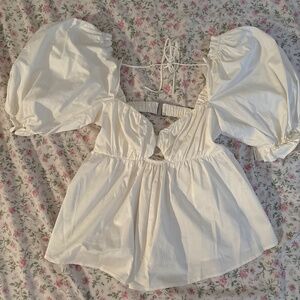 For Love & Lemons Sierra Puff Sleeve White Top Size Small NWT